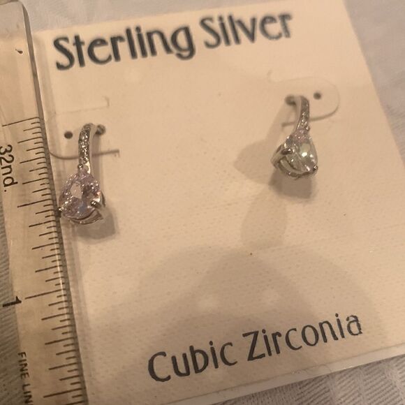 Pierced Earrings Sterling Silver Cubic Zirconia Fishhook - Picture 3 of 6
